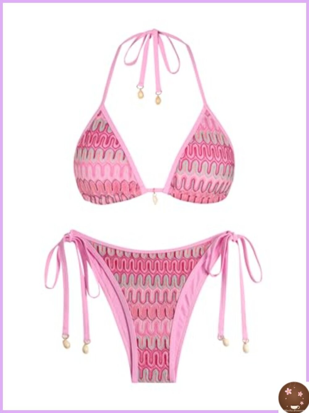 ZAFUL Women's Colorblock Stripes Triangle Halter Bikini Set